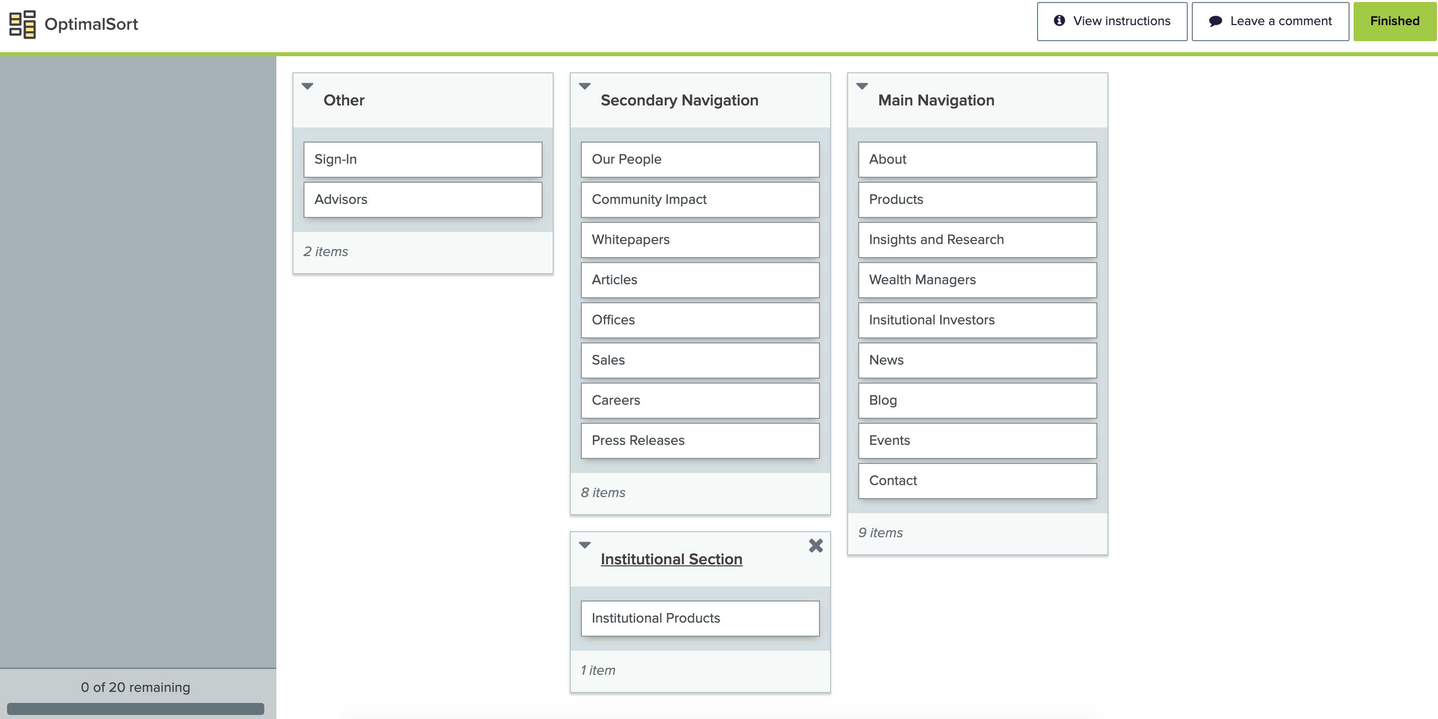 Card Sort Screenshot